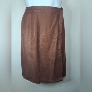 Salvatore Ferragamo Vintage Elegant Chocolate Brown Wrap Skirt Linen Silk Small